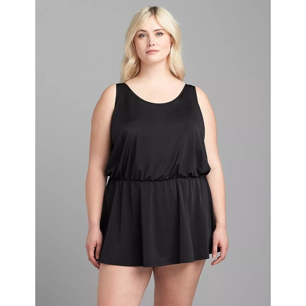 SWIM by CACIQUE Women's Black Modest No-Wire Blouson Swim Dress 18 NWOT
